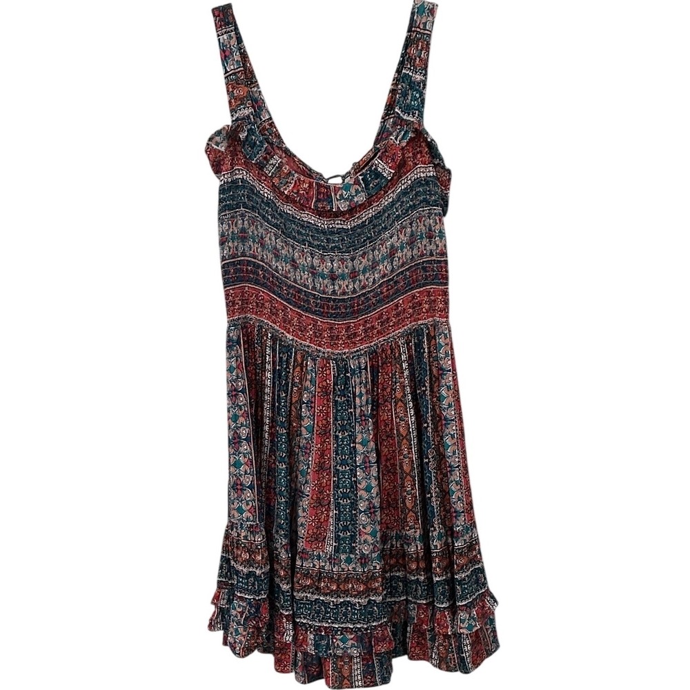 Angie Multicolor Boho Mini Dress with Ruffle Hem - Picture 2 of 7